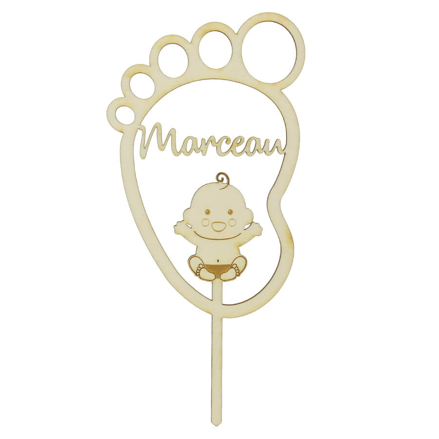  cake  topper  petit pied prenom bebe personnalisable  bois  1 