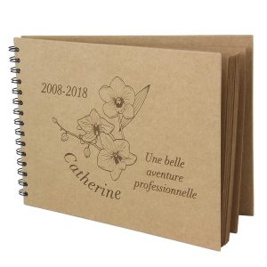 Livre d'or de retraite personnalisé avec gravure laser, couverture kraft et orchidées
