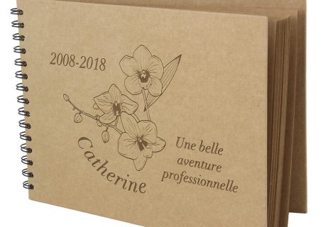 Livre d'or de retraite personnalisé avec gravure laser, couverture kraft et orchidées